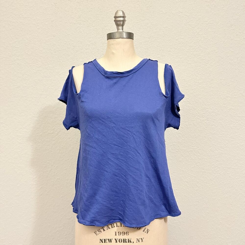 WE THE FREE Taurus Tee Top Cobalt Blue Cold Shoulder Cross Back